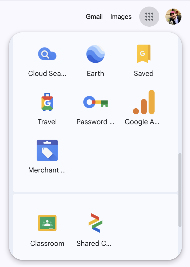 Shared Contacts Manager 在谷歌应用程序菜单中的位置